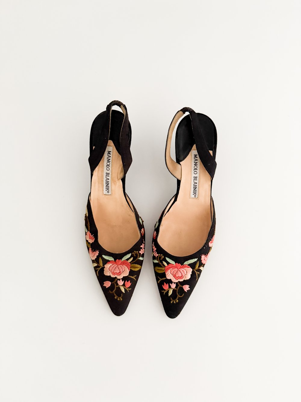 Manolo Blahnik Floral Embroidered Slingback Mule Heels (IT Manolo Blahnik Floral Embroidered Slingback Mule Heels (IT